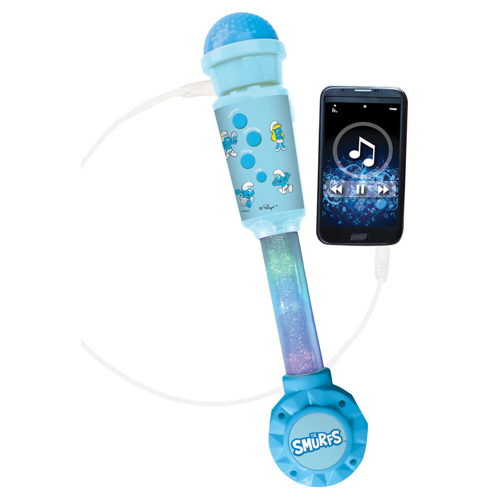 Micrófono luminoso azul de Los Pitufos con altavoz y efectos de luz - 3