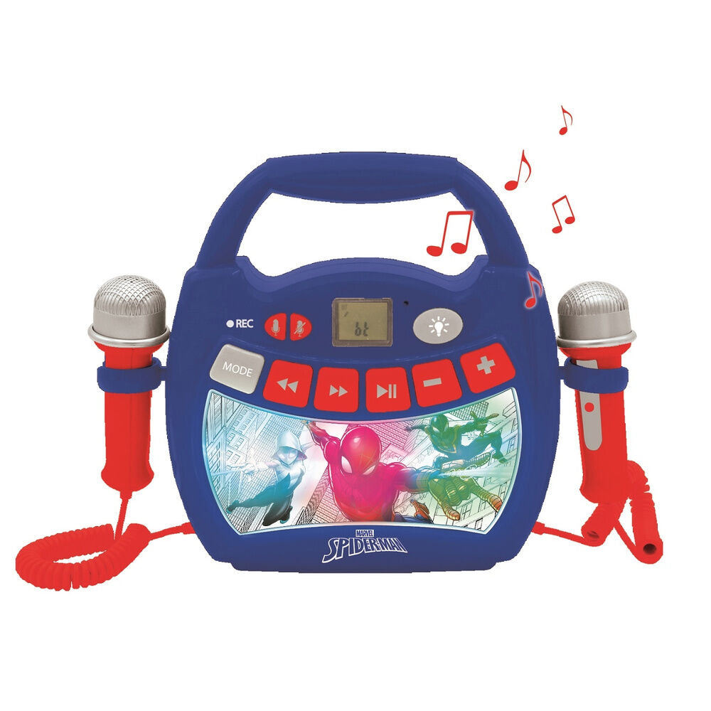 Altavoz karaoke Bluetooth Spider-Man Marvel azul y rojo con dos micrófonos - 3