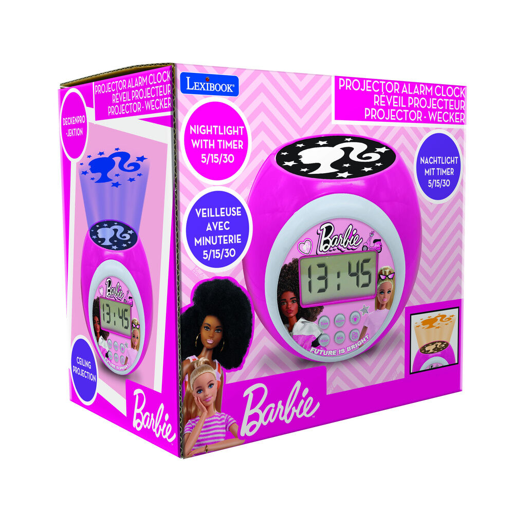 Reloj despertador proyector Barbie rosa y turquesa con pantalla LCD - 4