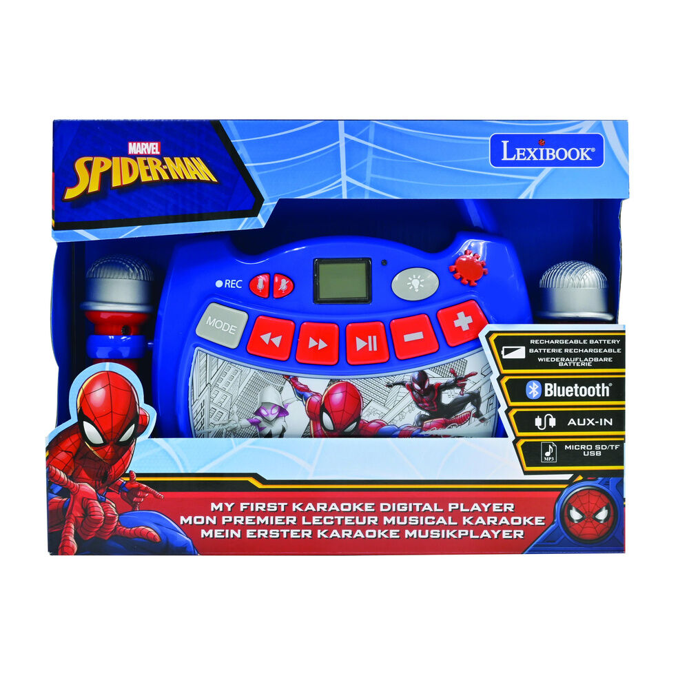 Altavoz karaoke Bluetooth Spider-Man Marvel azul y rojo con dos micrófonos - 4