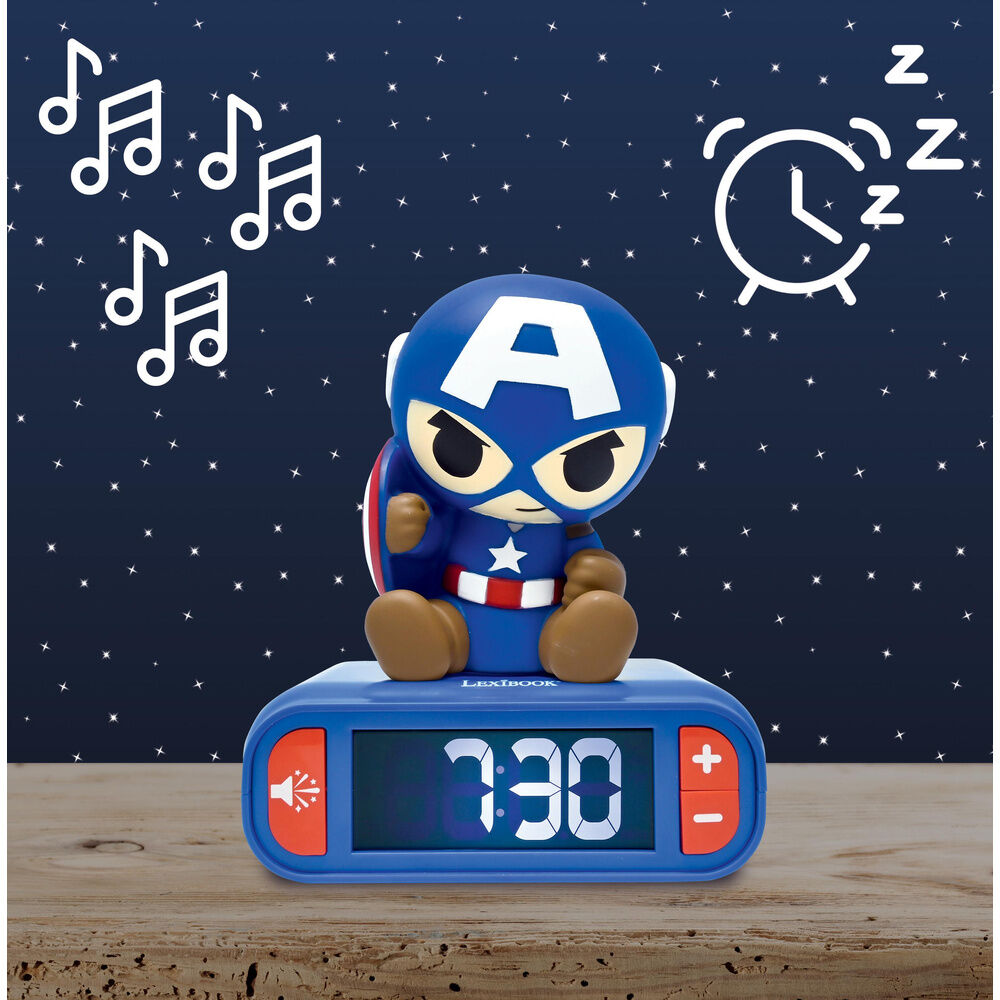 Despertador 3D azul de Capitán América con pantalla LCD - 3
