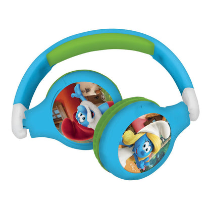 Auriculares plegables azules y verdes de Los Pitufos con cable - 5