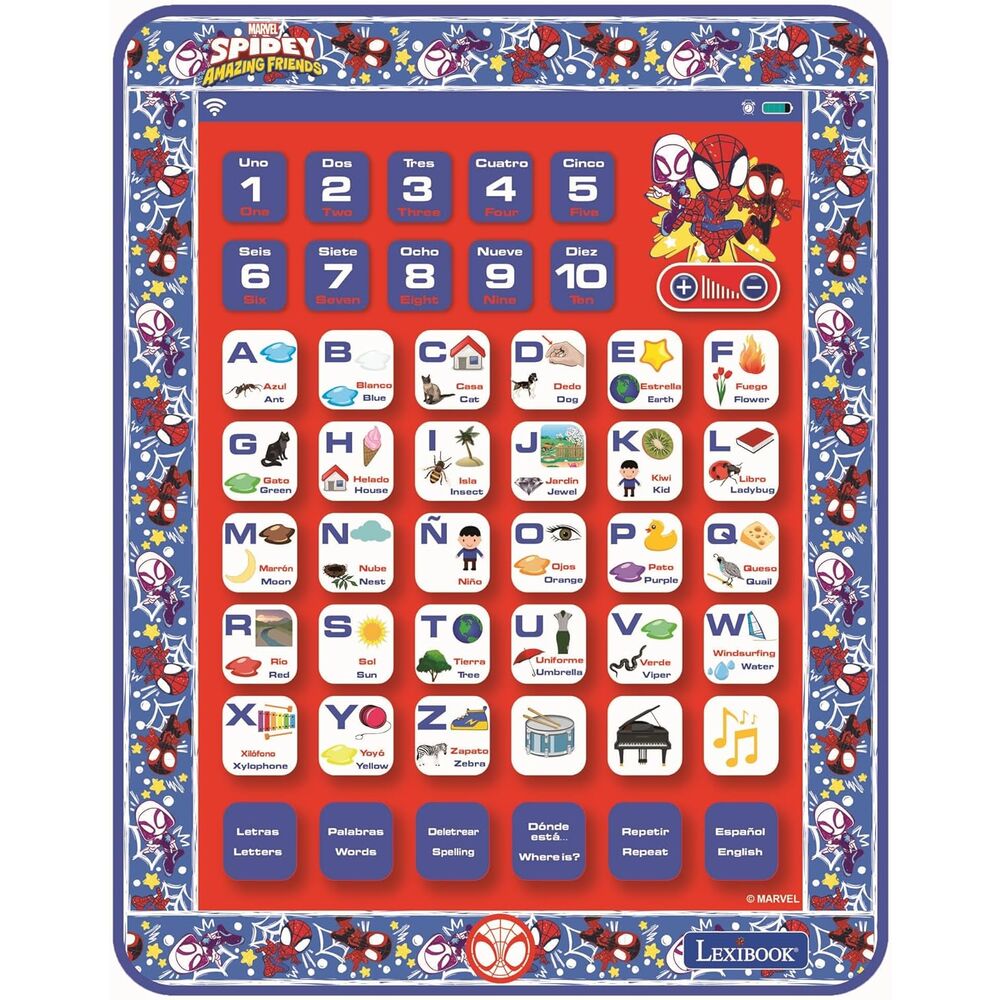 Tablet educativa bilingüe Spidey Marvel con letras y números