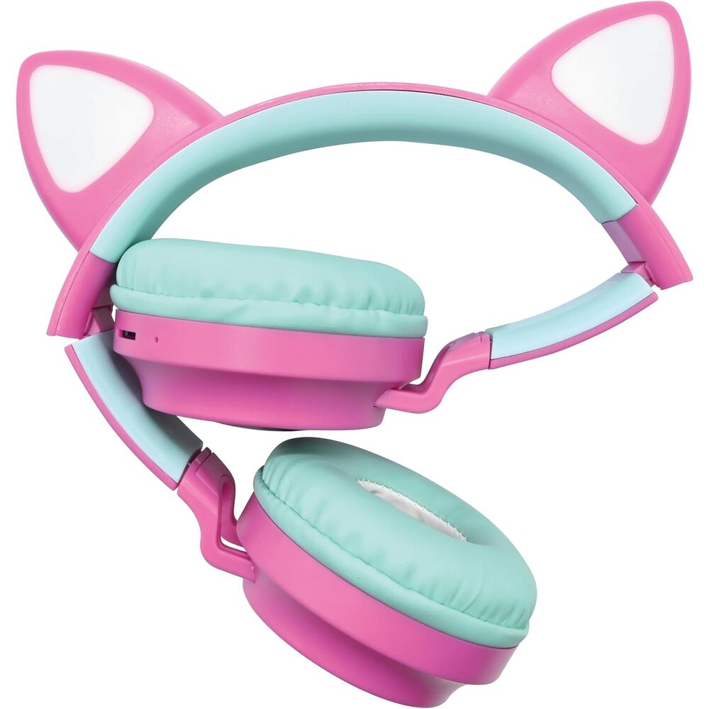 Auriculares inalámbricos Barbie rosas y turquesa con orejas de gato - 4