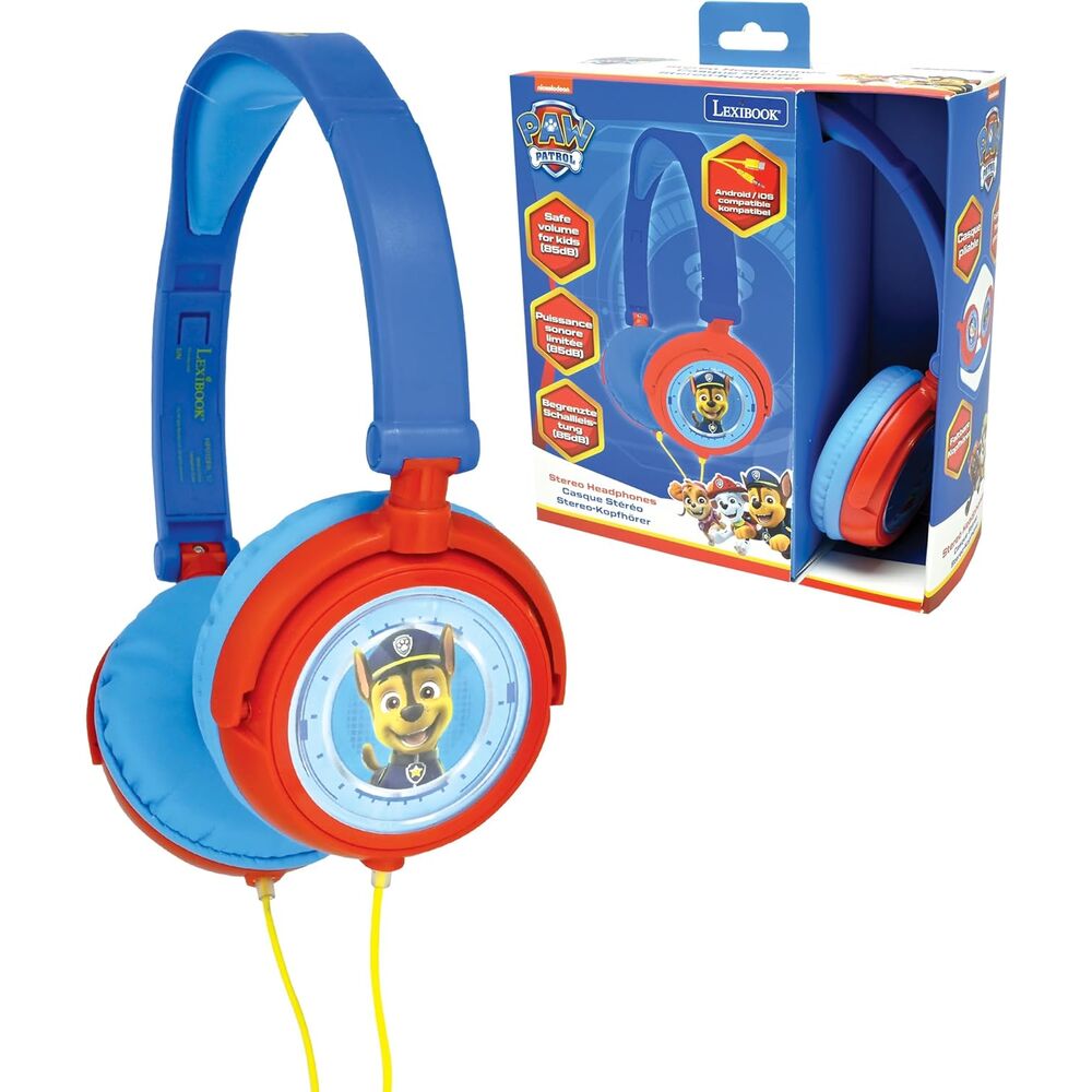 Auriculares Paw Patrol azules y rojos con imagen de Chase - 3