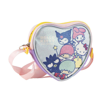Bolso corazón Hello Kitty and Friends con bandolera rosa y estampado de personajes