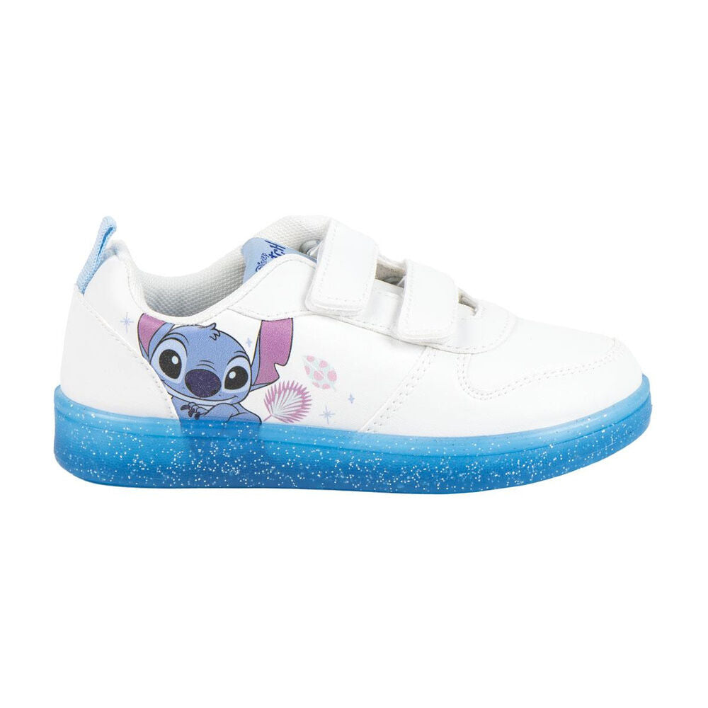 Deportivas blancas Stitch Disney con doble velcro y suela azul