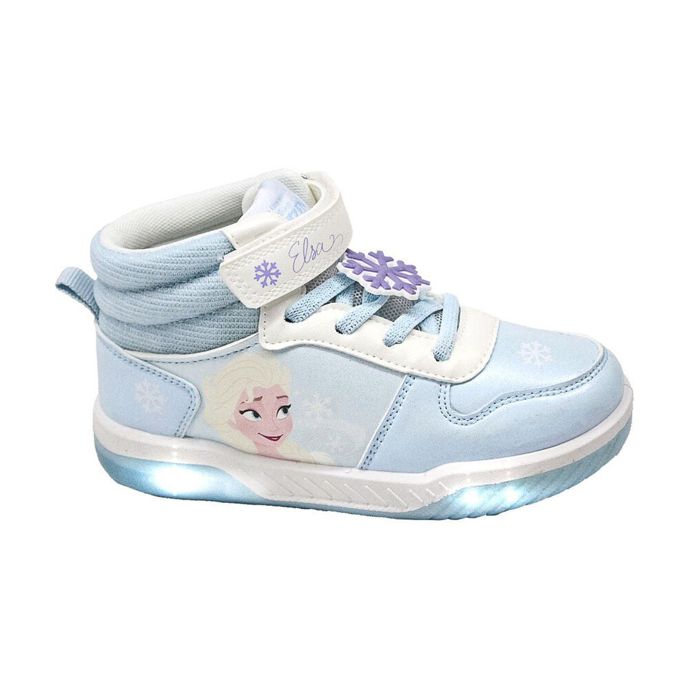 Deportiva alta Frozen Disney azul claro con luces y diseño de Elsa