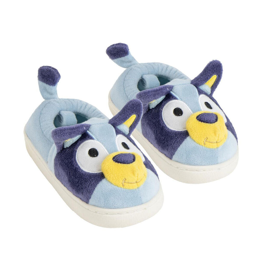 Pantuflas Bluey azules y moradas con rostro del personaje