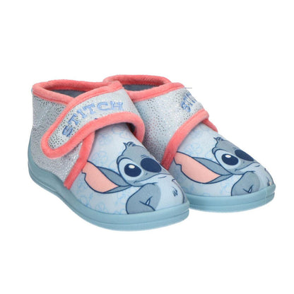 Pantuflas infantiles azules de Stitch Disney con detalles en coral