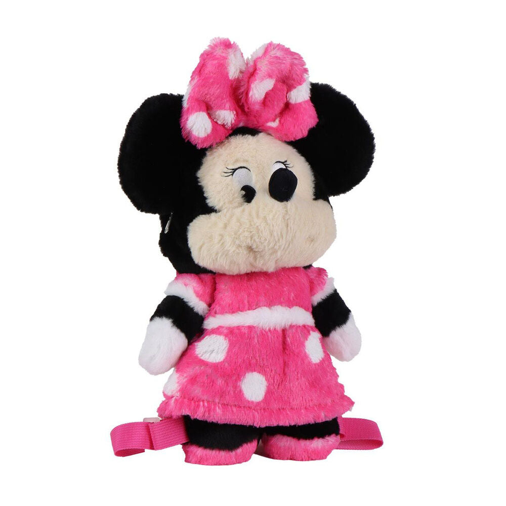 Mochila de peluche de Minnie Disney rosa con lazo y vestido de lunares