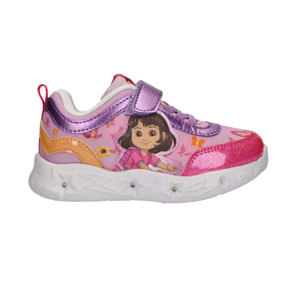 Deportiva infantil rosa y morada de Dora Exploradora con luces