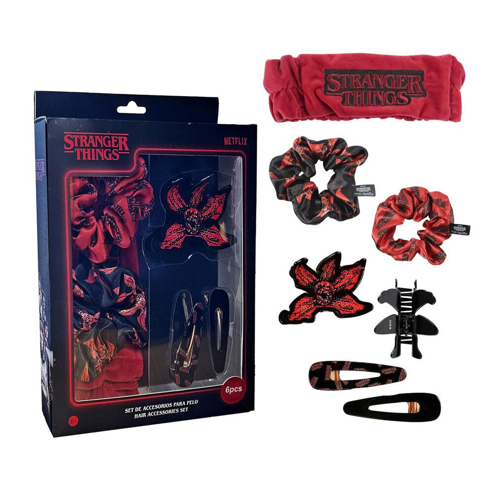 Set de accesorios para el pelo Stranger Things en negro y rojo