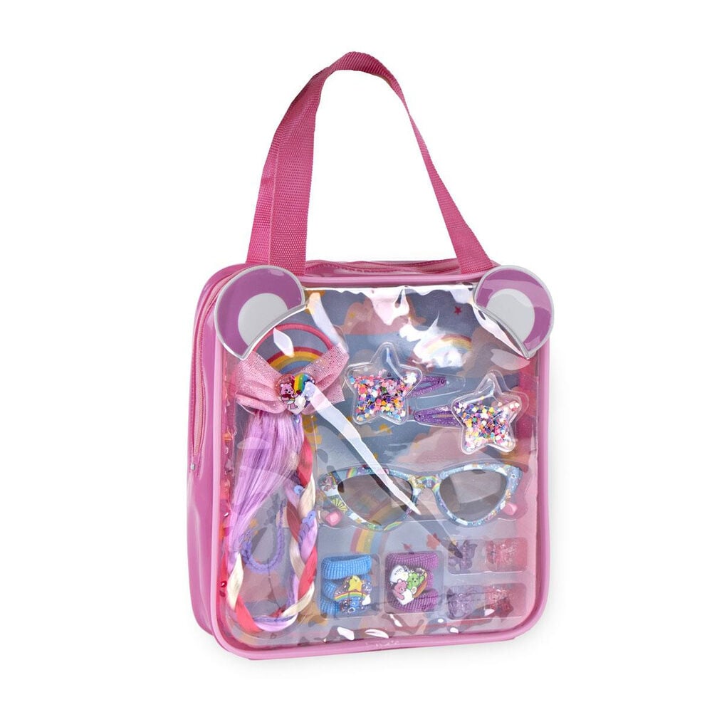 Set de belleza y gafas Hello Kitty en estuche rosa transparente