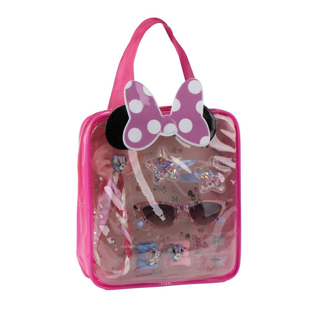Set de belleza Minnie Disney con gafas y accesorios en estuche rosa