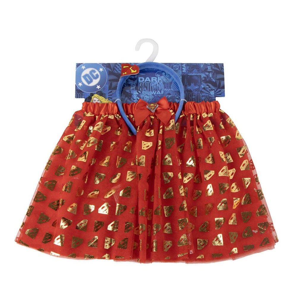 Set de diadema azul y tutú rojo de Superman con emblemas dorados