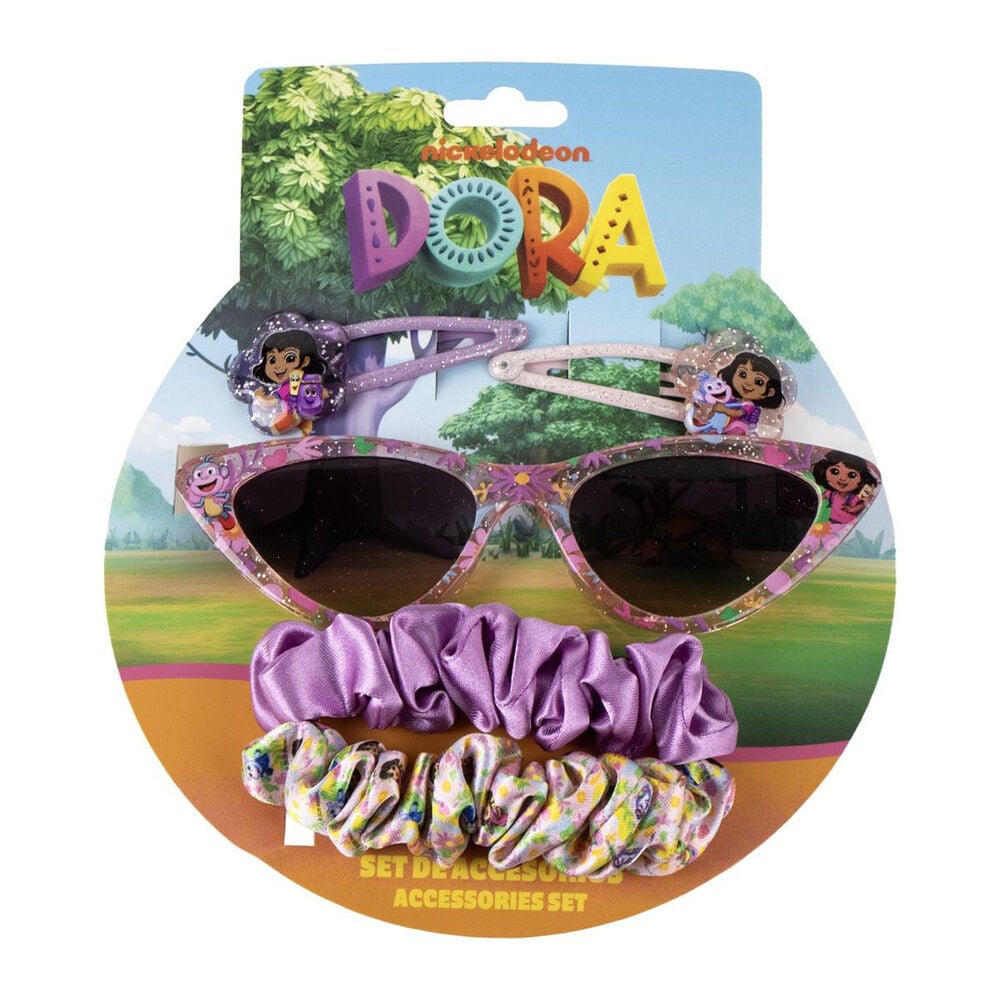 Set de accesorios Dora Exploradora con gafas de sol, pinzas y coleteros