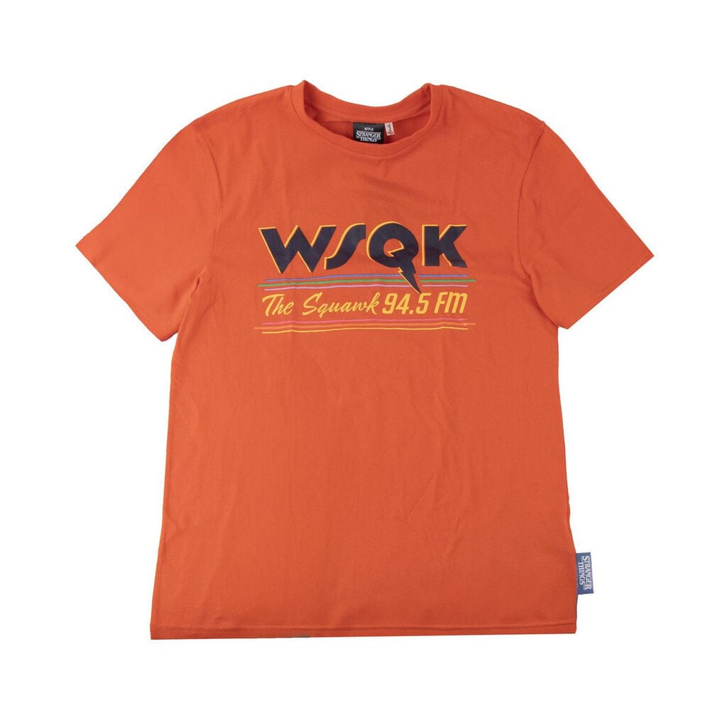 Camiseta naranja de Stranger Things con estampado The Squawk 94.5 FM