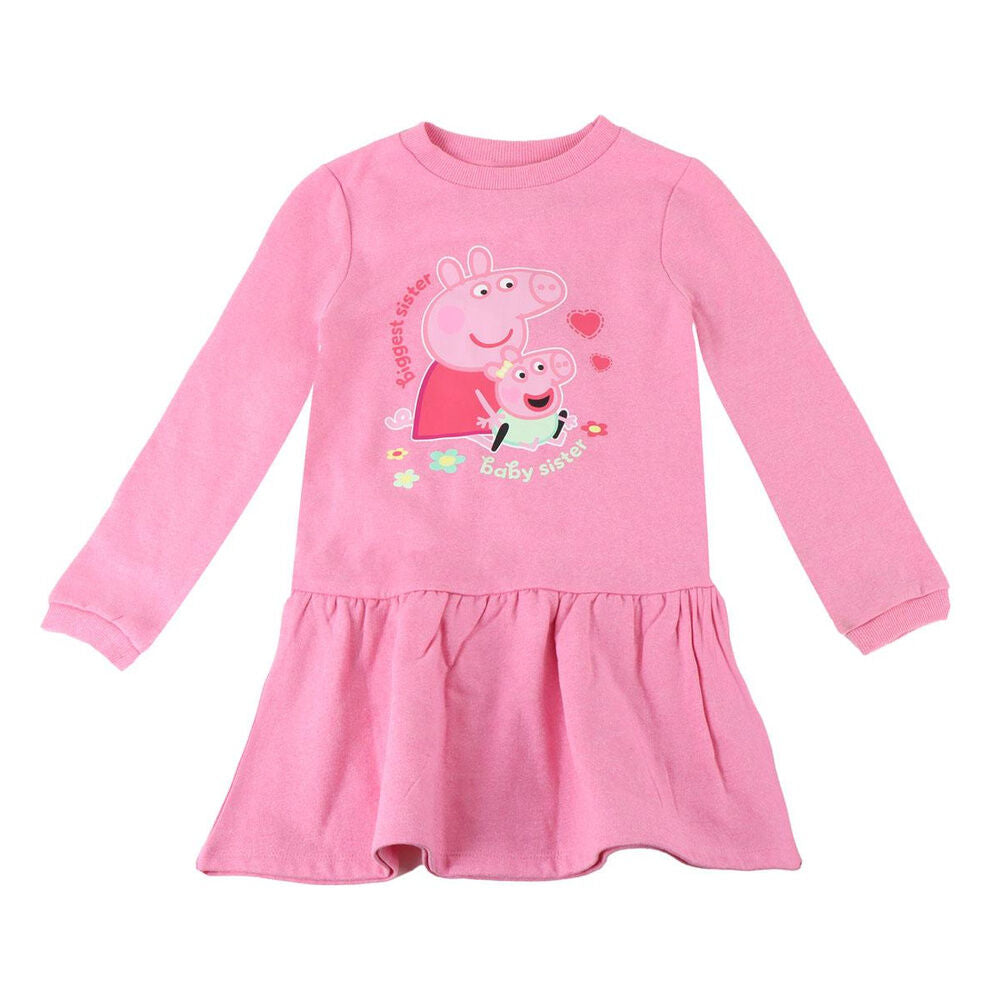 Vestido rosa de manga larga Peppa Pig con falda fruncida