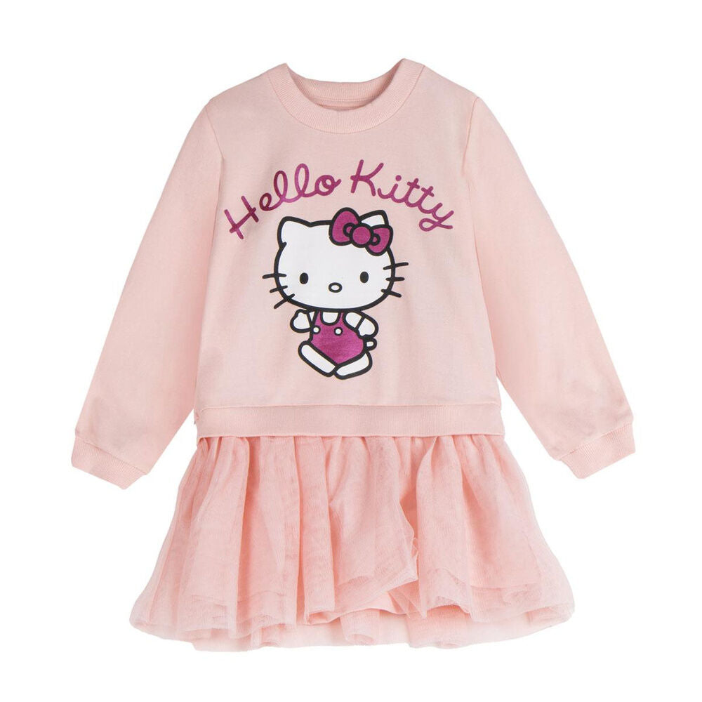 Sudadera vestido rosa de Hello Kitty con manga larga y falda fruncida
