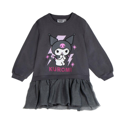 Sudadera gris CERDÁ de Kuromi con estampado rosa y bajo fruncido