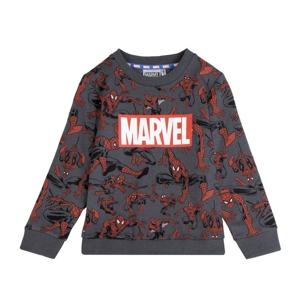 Sudadera gris de Spider-Man Marvel con estampado integral y logotipo frontal