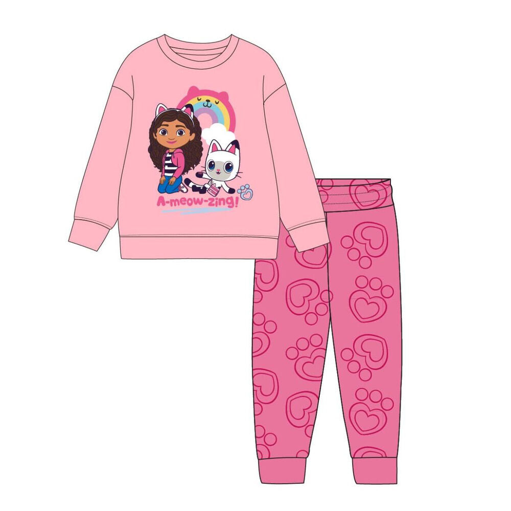 Chándal infantil rosa de La Casa de Muñecas de Gabby con sudadera estampada y pantalón de corazones