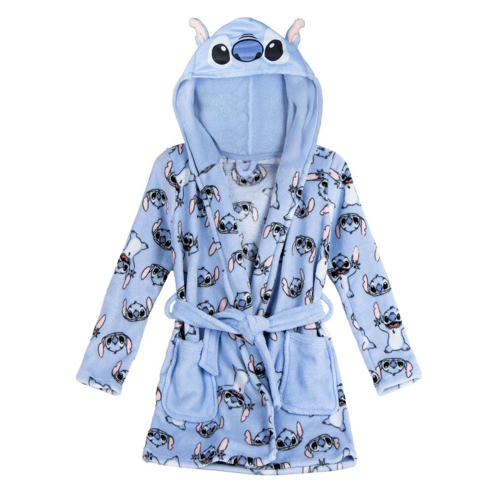 Bata infantil azul de Stitch Disney con capucha y estampado