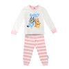 Pijama infantil Bluey con camiseta blanca y pantalón de rayas rosas
