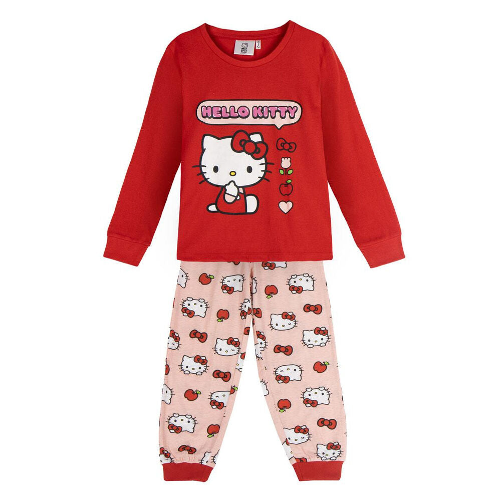 Pijama infantil de manga larga Hello Kitty rojo y rosa