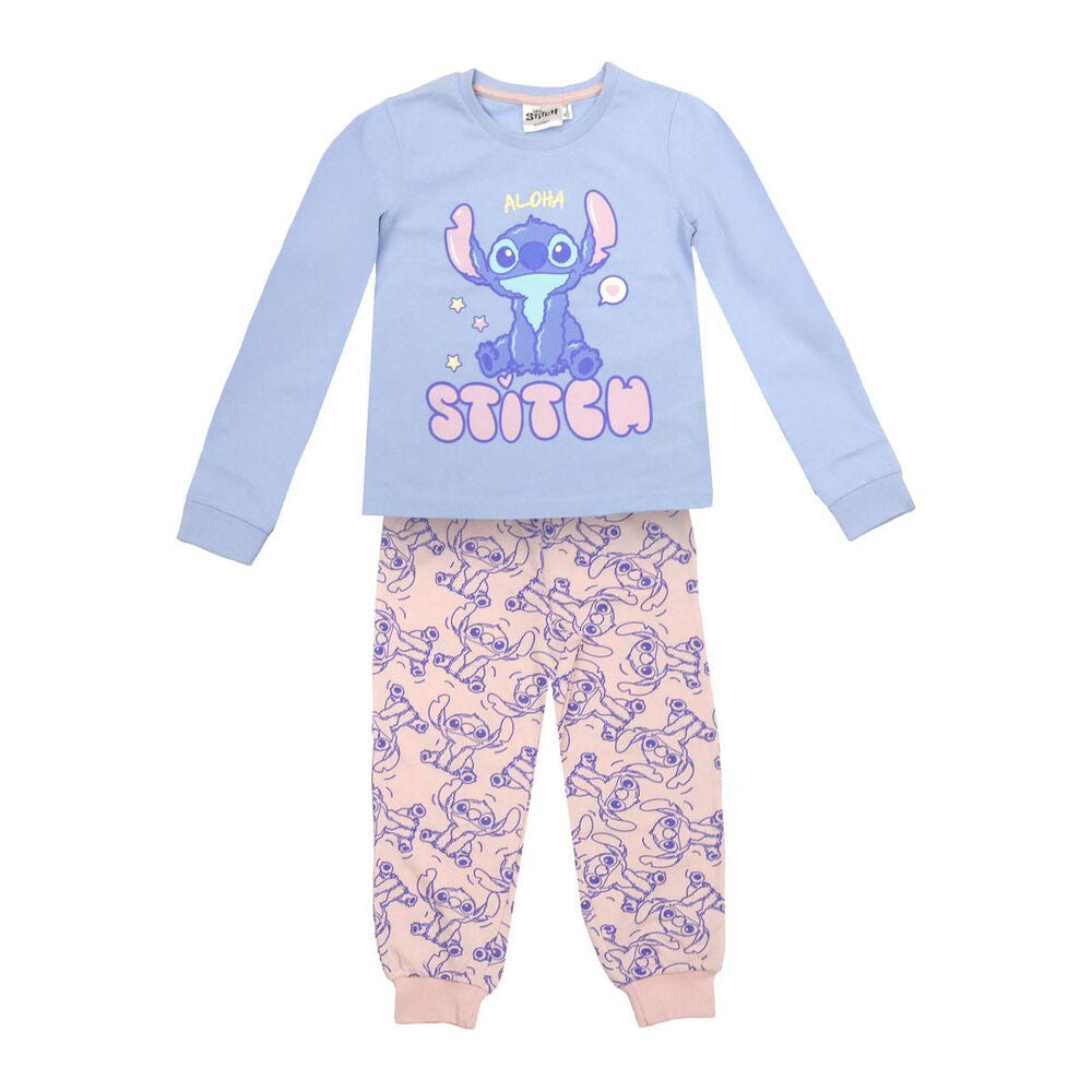 Pijama infantil de dos piezas de Stitch Disney, con camiseta azul y pantalón rosa