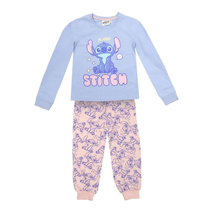 Pijama infantil de dos piezas de Stitch Disney, con camiseta azul y pantalón rosa