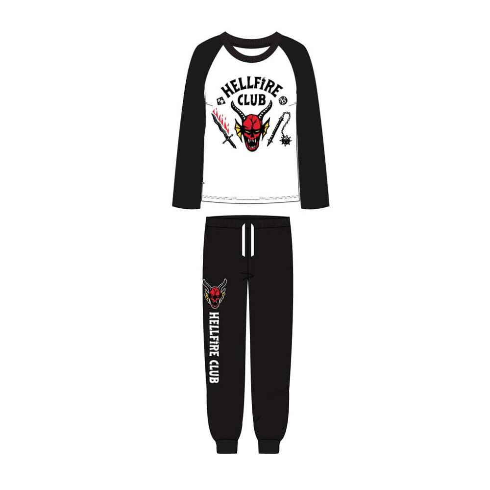 Pijama Stranger Things Hellfire Club de manga larga en blanco y negro
