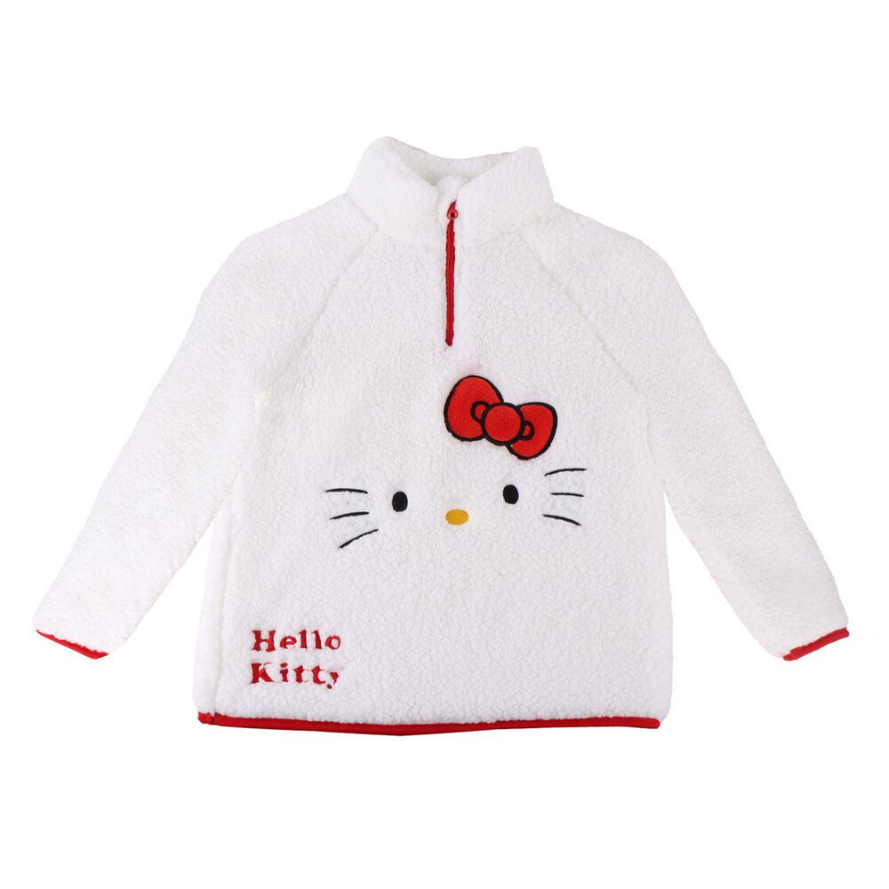 Jersey blanco de Hello Kitty con cremallera corta y detalles rojos