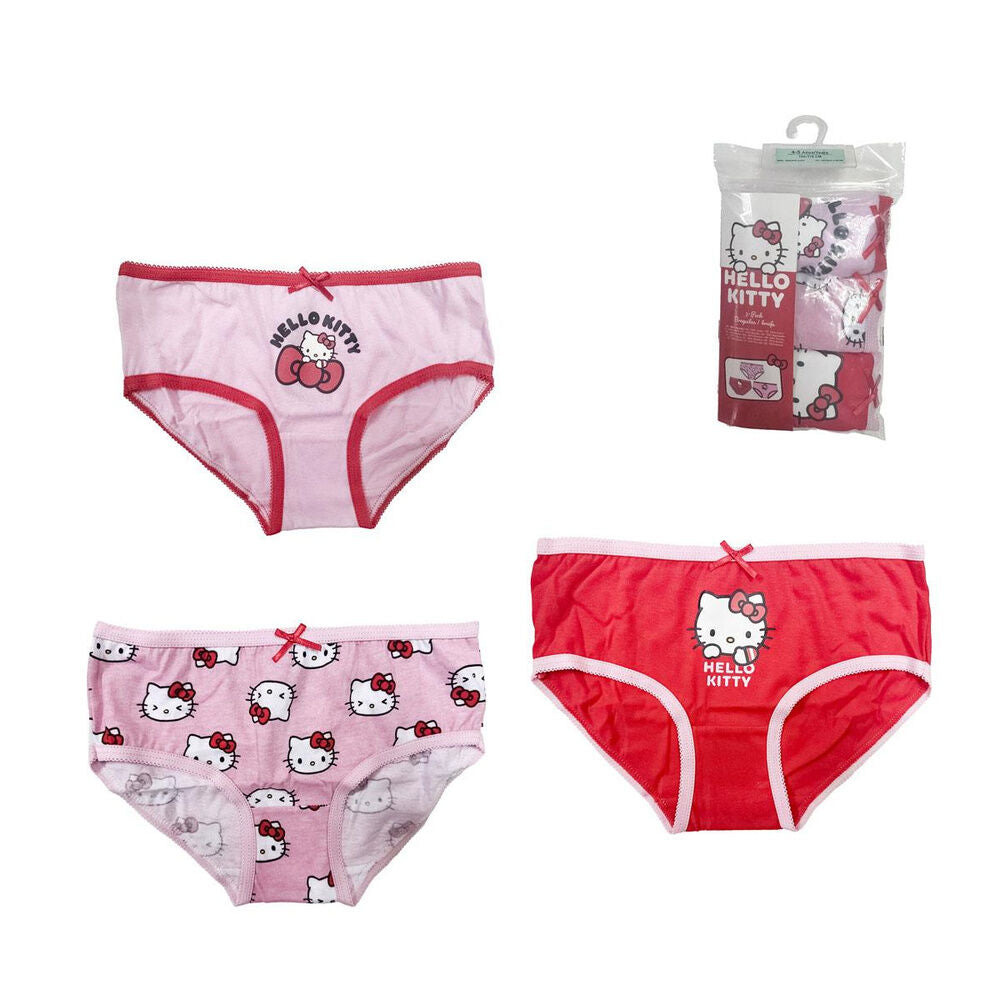 Set de tres braguitas Hello Kitty en rosa y rojo