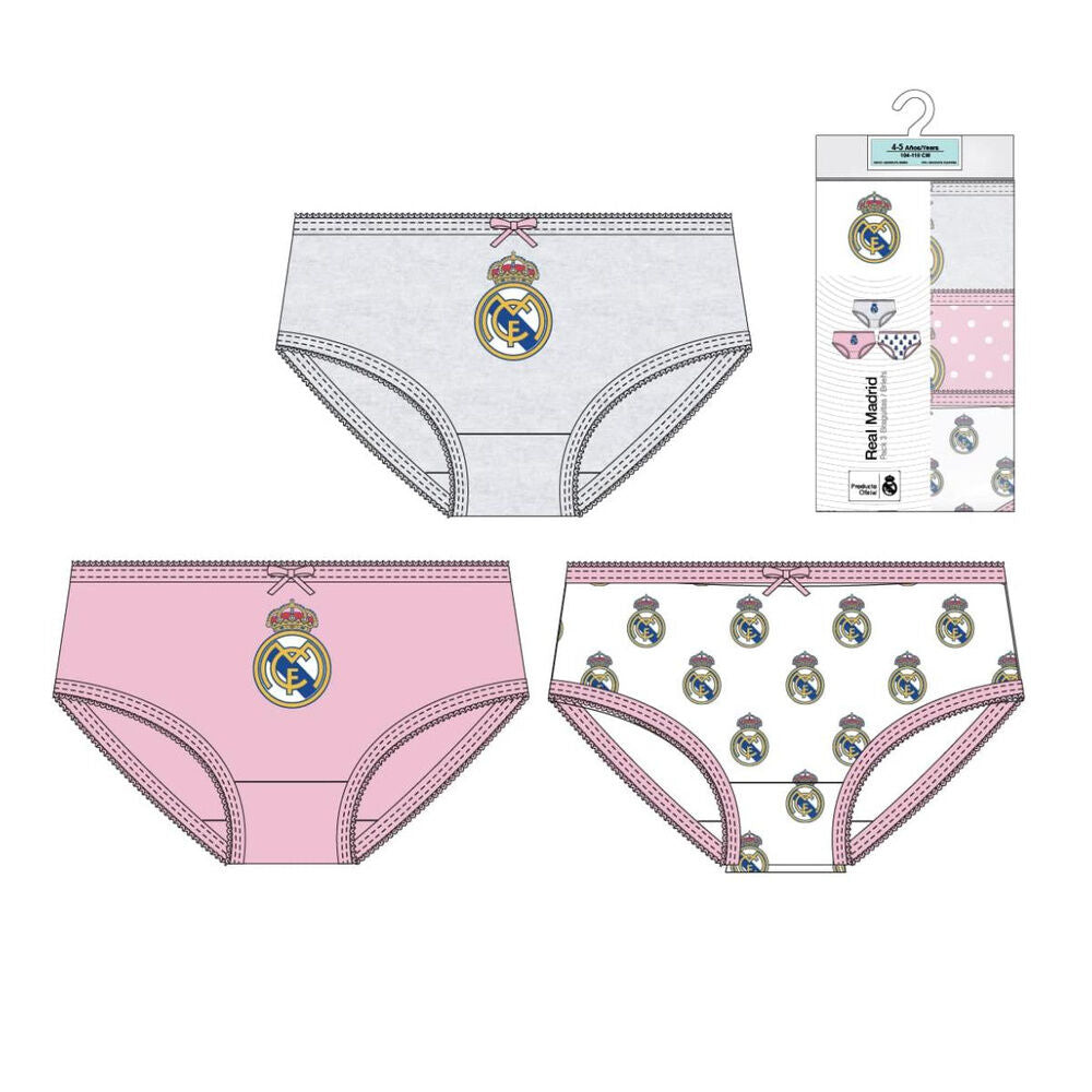 Set de tres braguitas Real Madrid en gris, rosa y blanco estampado