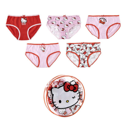 Set de cinco braguitas infantiles Hello Kitty en tonos rosas, rojos y blancos