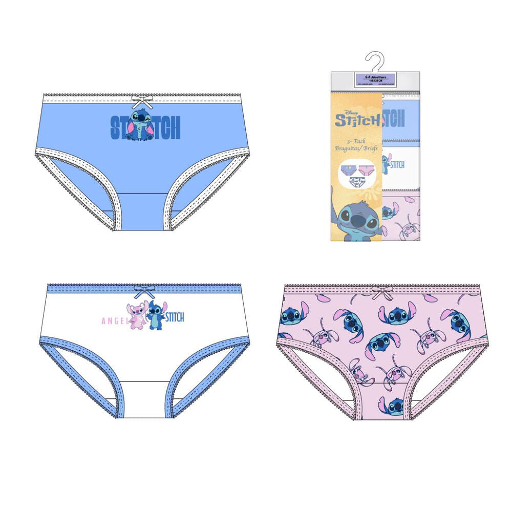 Set de tres braguitas Disney Stitch de algodón