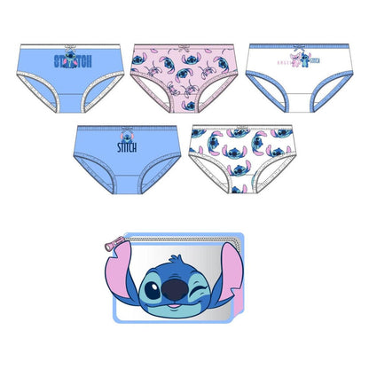 Set de cinco braguitas Stitch y Angel en azul, rosa y blanco