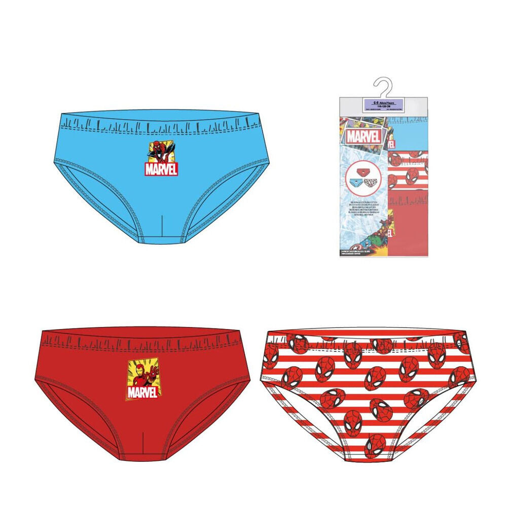 Set de tres calzoncillos infantiles Marvel de algodón con diseños de superhéroes