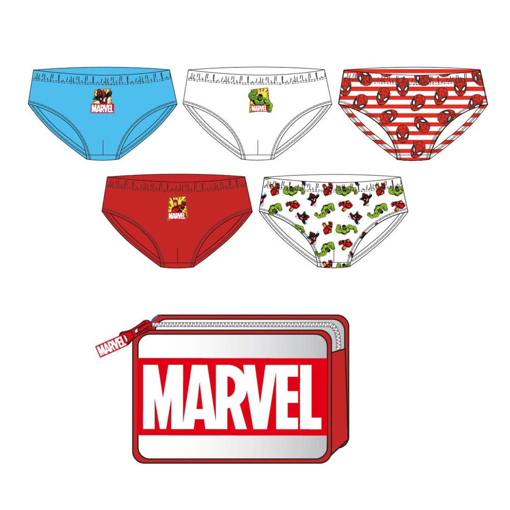 Set de 5 calzoncillos Marvel infantiles con diseños de superhéroes