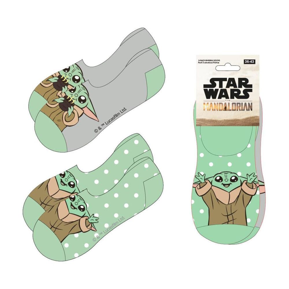 Set de dos pares de calcetines invisibles de Grogu Star Wars en tonos verdes