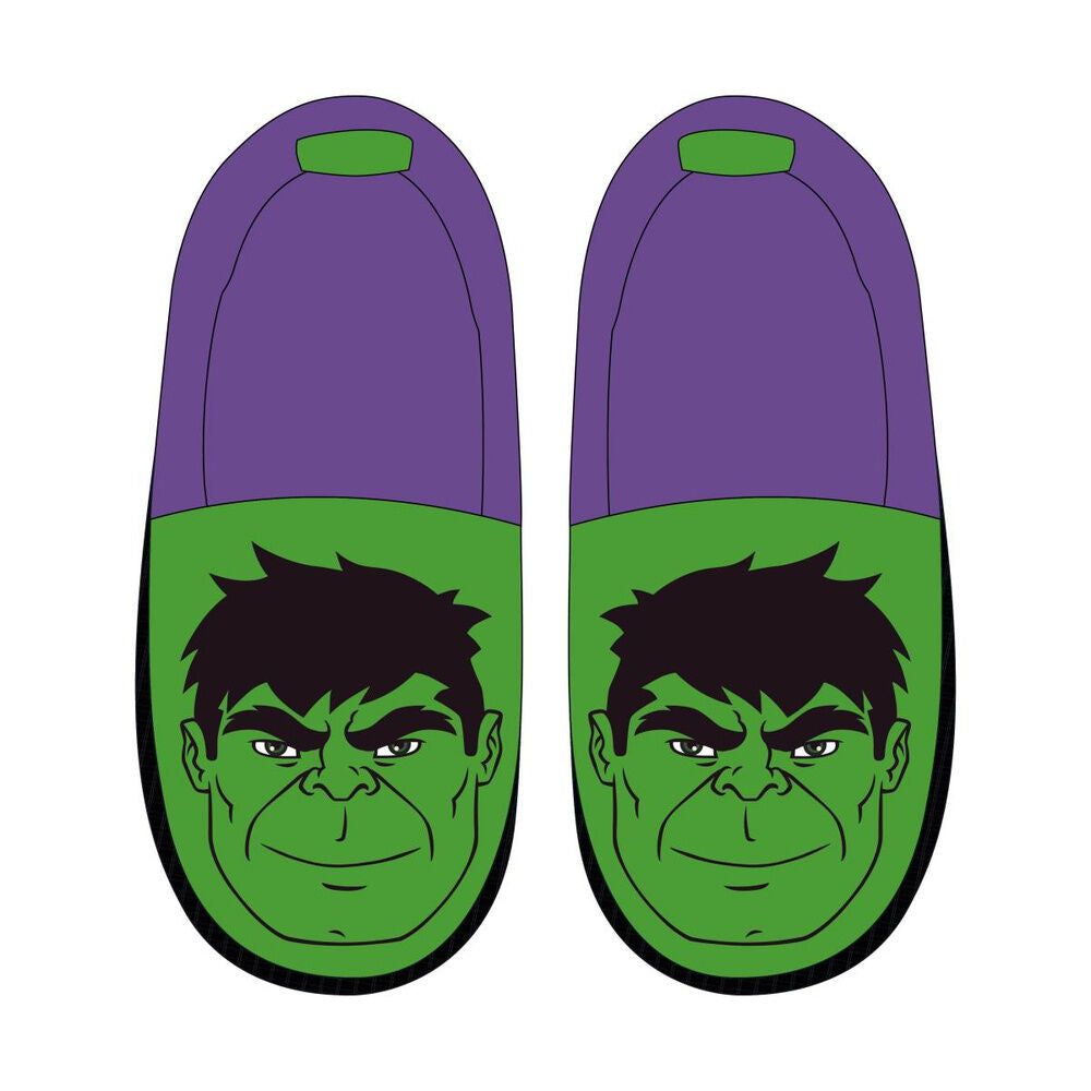 Pantuflas verdes de Hulk Marvel con detalles morados - 2