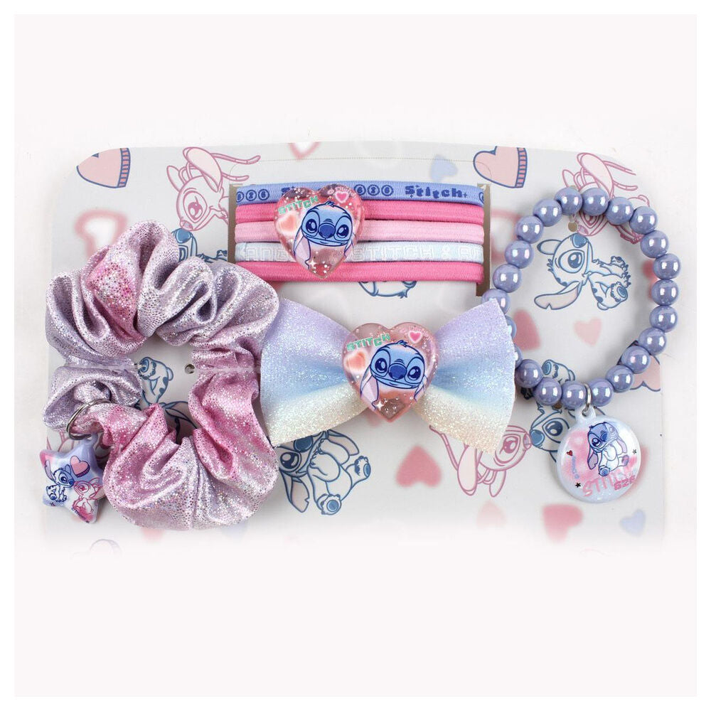 Set de belleza Stitch Disney con estuche transparente y accesorios rosas y azules - 2