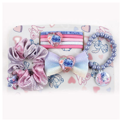 Set de belleza Stitch Disney con estuche transparente y accesorios rosas y azules - 2