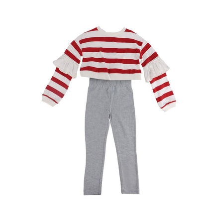 Conjunto infantil de Minnie Disney con camiseta de rayas y pantalón gris - 2