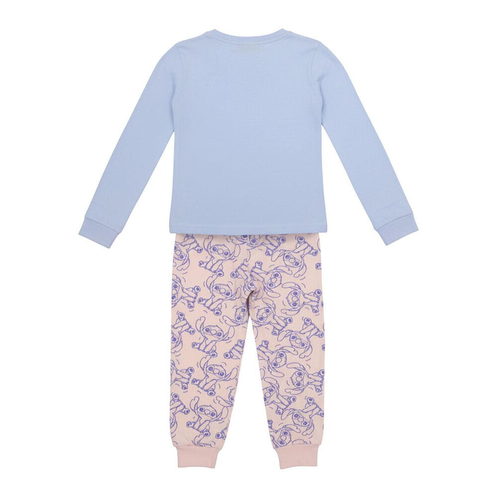 Pijama infantil de dos piezas de Stitch Disney, con camiseta azul y pantalón rosa - 2