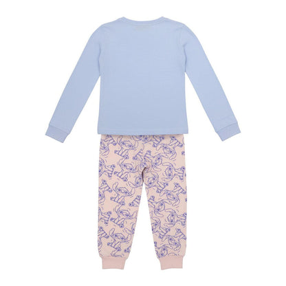 Pijama infantil de dos piezas de Stitch Disney, con camiseta azul y pantalón rosa - 2