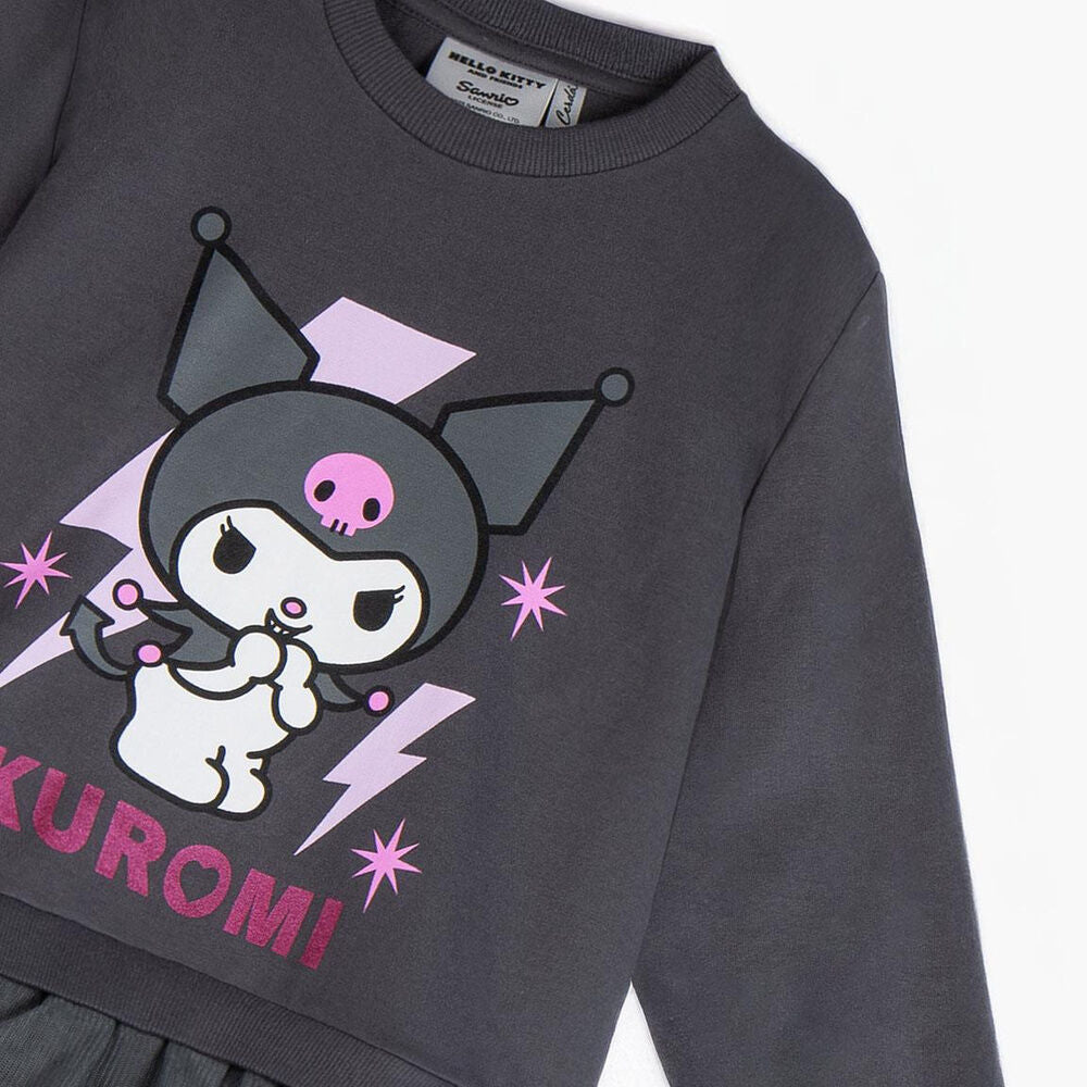 Sudadera gris CERDÁ de Kuromi con estampado rosa y bajo fruncido - 3