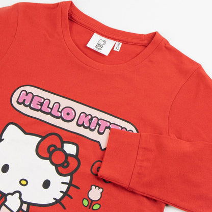 Pijama infantil de manga larga Hello Kitty rojo y rosa - 3